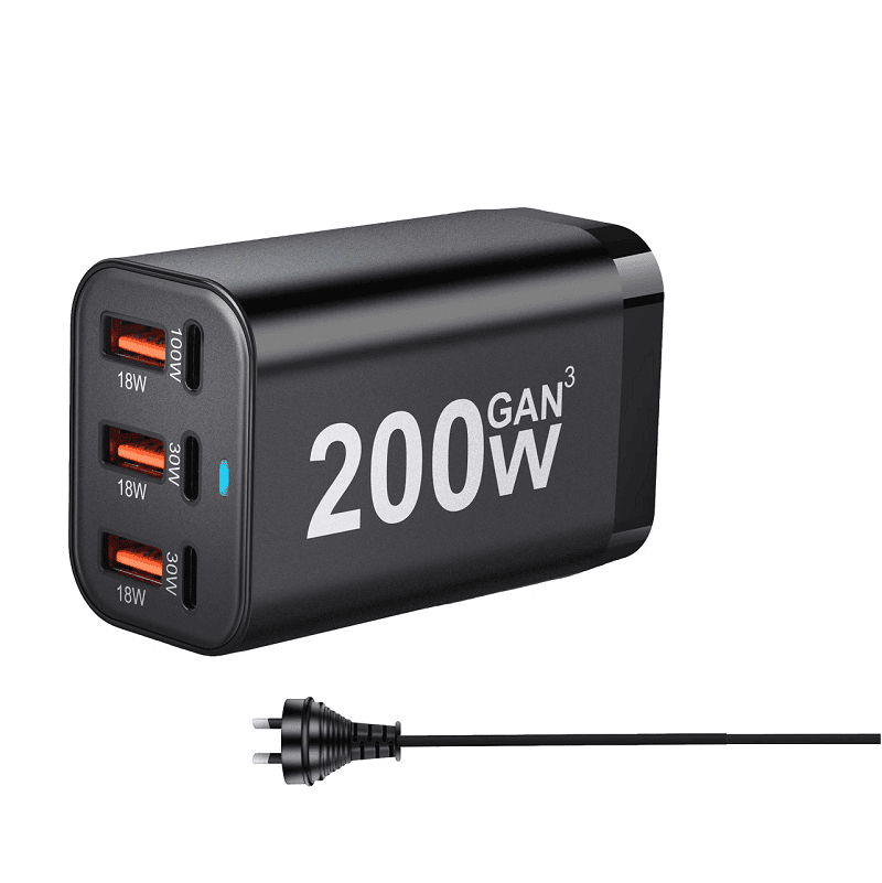 200W GaN³ Charger Dock 1×100W PD USB-C, 2×30W PD, 3×18W QC3.0 USB-A Fast Charging for MacBook, Laptop, Phone – AU Wall Plug Power Adapter 200W GaN³ Charger Dock 1×100W PD USB-C, 2×30W PD, 3×18W QC3.0 USB-A Fast Charging for MacBook, Laptop, Phone – AU Wall Plug Power Adapter